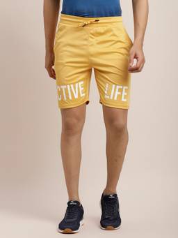 Turtle - Men Knitted Printed Regular Fit Yellow Shorts