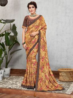 Odette - Mustard Sequinned Silk Georgette Designer Saree with Unstitched Blouse