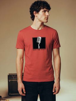 Bewakoof - Cinnabar Red Night Graphic Printed T-Shirt