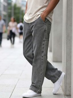 Bewakoof - Men'S Grey Washed Baggy Fit Carpenter Mid-Rise Jeans