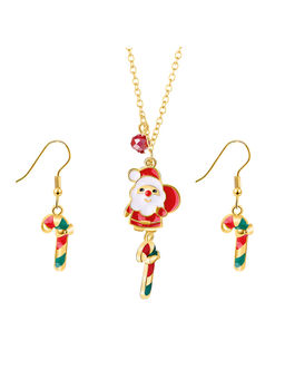 Arendelle - Christmas Santa and Candy Cane Pendant and Earrings Set
