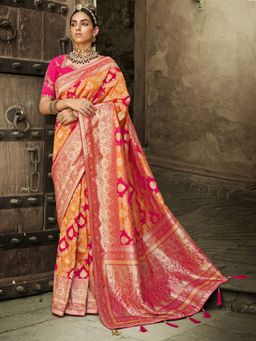 Odette - Women Mustard Jacquard Woven Design Saree with Unstitched Blouse