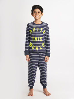 mackly - Boys Black Striped Nightsuit (Set of 2)