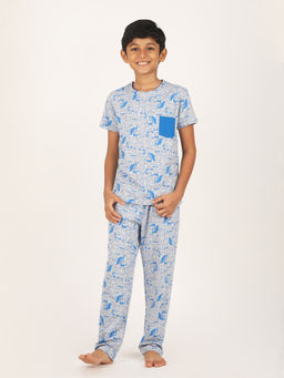 mackly - Boys Grey Aop Print Nightsuit (Set of 2)