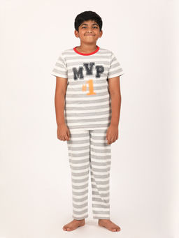 mackly - Boys White Striped Nightsuit (Set of 2)