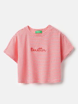 United Colors of Benetton - Girls Cropped Fit Round Neck Crinkle T-Shirt