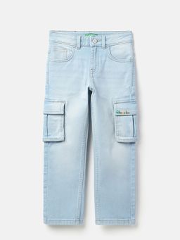 United Colors of Benetton - Solid Straight Fit Ice Wash Cargo Pocket Denim Jeans