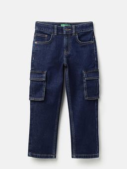 United Colors of Benetton - Solid Straight Fit Clean Wash Cargo Denim Jeans