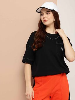 Difference of Opinion - Black Oversized Solid T-Shirt