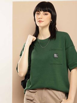 Difference of Opinion - Green Oversized Solid T-Shirt