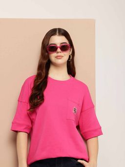 Difference of Opinion - Pink Oversized Solid T-Shirt