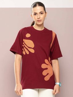 DILLINGER - Maroon Oversized Printed T-Shirt