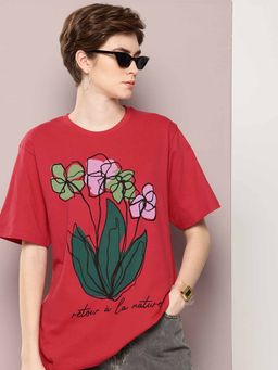 DILLINGER - Red Oversized Printed T-Shirt