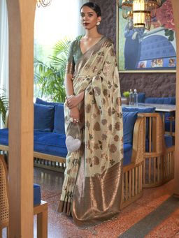 Akhilam - Womens Organza Light Green Woven Designer Saree with Unstitched Blouse