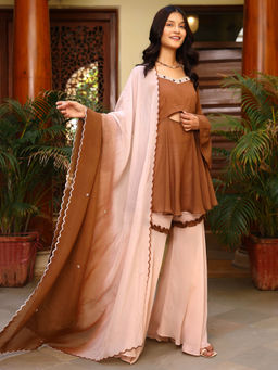 LIROSE - Pure Georgette Colour Contrast Kurta Shaara Having Handwork with Dupatta (Set of 3)