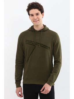 Allen Solly - Men Olive Hooded Neck Full Sleeves Casual Sweatshirt