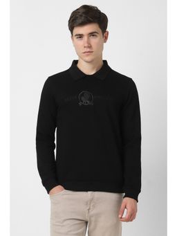 Peter England - Men Black Embroidered Crew Neck Sweatshirt