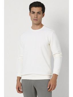 Van Heusen - Men White Solid Crew Neck Sweatshirt