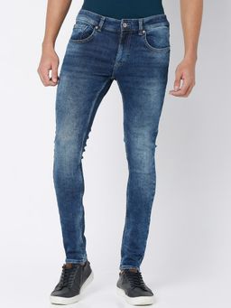 Spykar - Mid Blue Cotton Super Slim Fit Tapered Length Jeans for Men (Super Skinny)