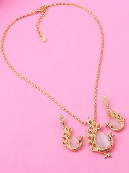 Estele - Gold Plated Peacock Designer Pendant Necklace with Crystals for Women (Set of 2)