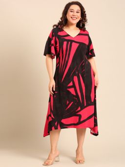 THE PINK MOON - Red-Black Printed A-Line Dress