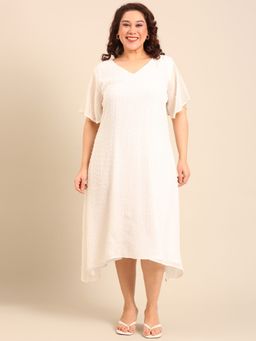 THE PINK MOON - White Textured A-Line Dress
