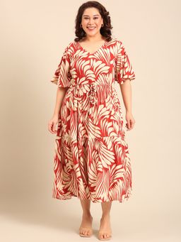 THE PINK MOON - Rust Leaf Printed Dress