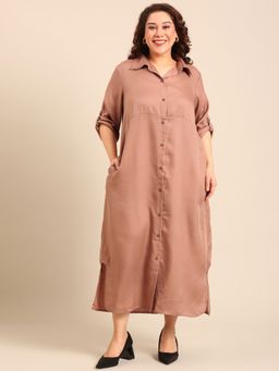 THE PINK MOON - Beige Linen Shirt Dress