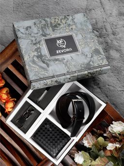 ZEVORA - Men Gift Set With Reversible Black Belt With Wallet Pen & Keychain