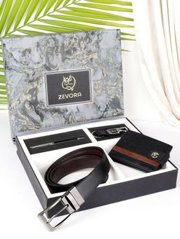 ZEVORA - Men Gift Set With Reversible Black Belt With Wallet Pen & Keychain