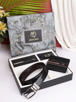 ZEVORA - Men Gift Set With Reversible Black Belt With Wallet Pen & Keychain