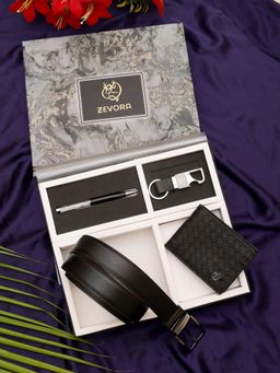 ZEVORA - Men Gift Set With Reversible Black Belt With Wallet Pen & Keychain
