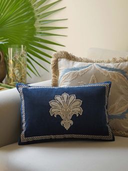 Pure Home + Living - Navy Blue Embroidered Rectangle Cushion Cover (12x18 Inches)