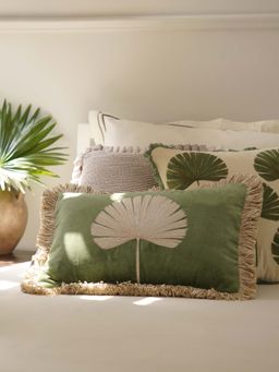 Pure Home + Living - Green Embroidered Rectangle Cushion Cover (12x18 Inches)