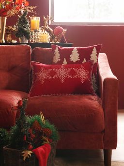 Pure Home + Living - Red Snowflake Embroidered Cushion Cover (12x18 Inches)