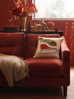 Pure Home + Living - Beige Sleigh Embroidered Square Cushion Cover (16x16 Inches)