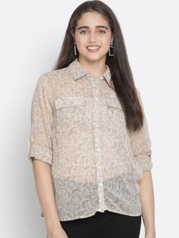 Oxolloxo - Rich Grey Floral Print Women Shirt