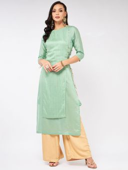 Pannkh - Womens Self Design Festive Kurta with Side Dori Details