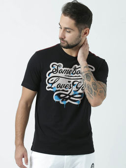 Huetrap - Mens Round Neck Half Sleeves Black T-shirt