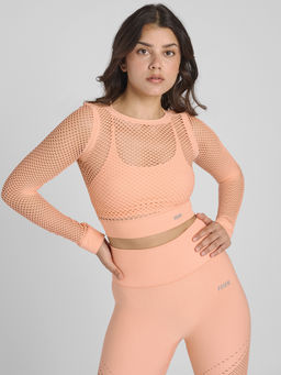 FEIER - Peach Aura Mesh Long Sleeve Crop T-Shirt