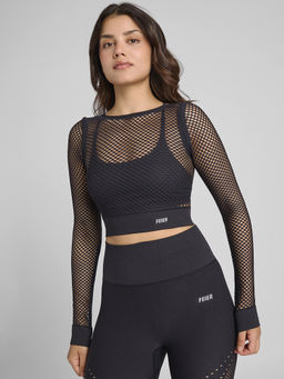 FEIER - Black Aura Mesh Long Sleeve Crop T-Shirt