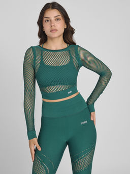 FEIER - Green Aura Mesh Long Sleeve Crop T-Shirt