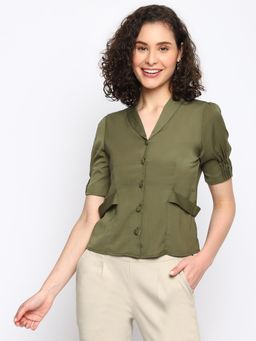 Latin Quarters - Women Green Solid Half Sleeve Shirt Top
