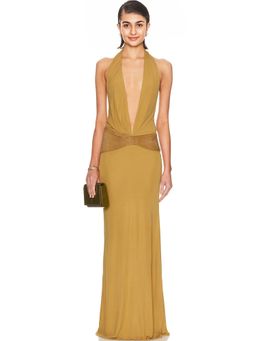 Christopher Esber - Contour Suede Belted Jersey Halter Gown