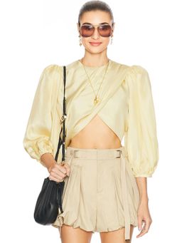 Chloe - Cropped Puff Sleeves Draped Top