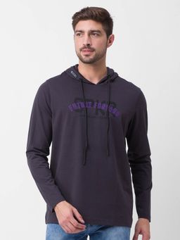 Spykar - Slate Grey Cotton Full Sleeve Printed Casual T-Shirt for Men