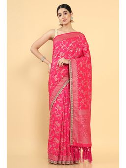 Soch - Women Pink Silk Floral Saree with Unstitched Blouse