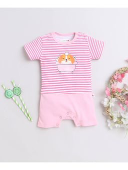 Bumzee - Pink Girls Half Sleeves Thigh Length Romper