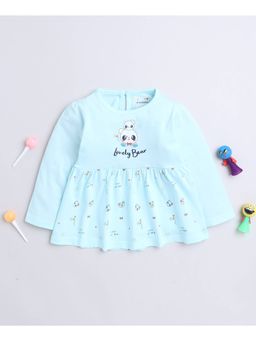 Bumzee - Powder Blue Girls Full Sleeves Cotton Frock