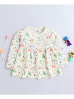 Bumzee - Cream Girls Full Sleeves Cotton Frock